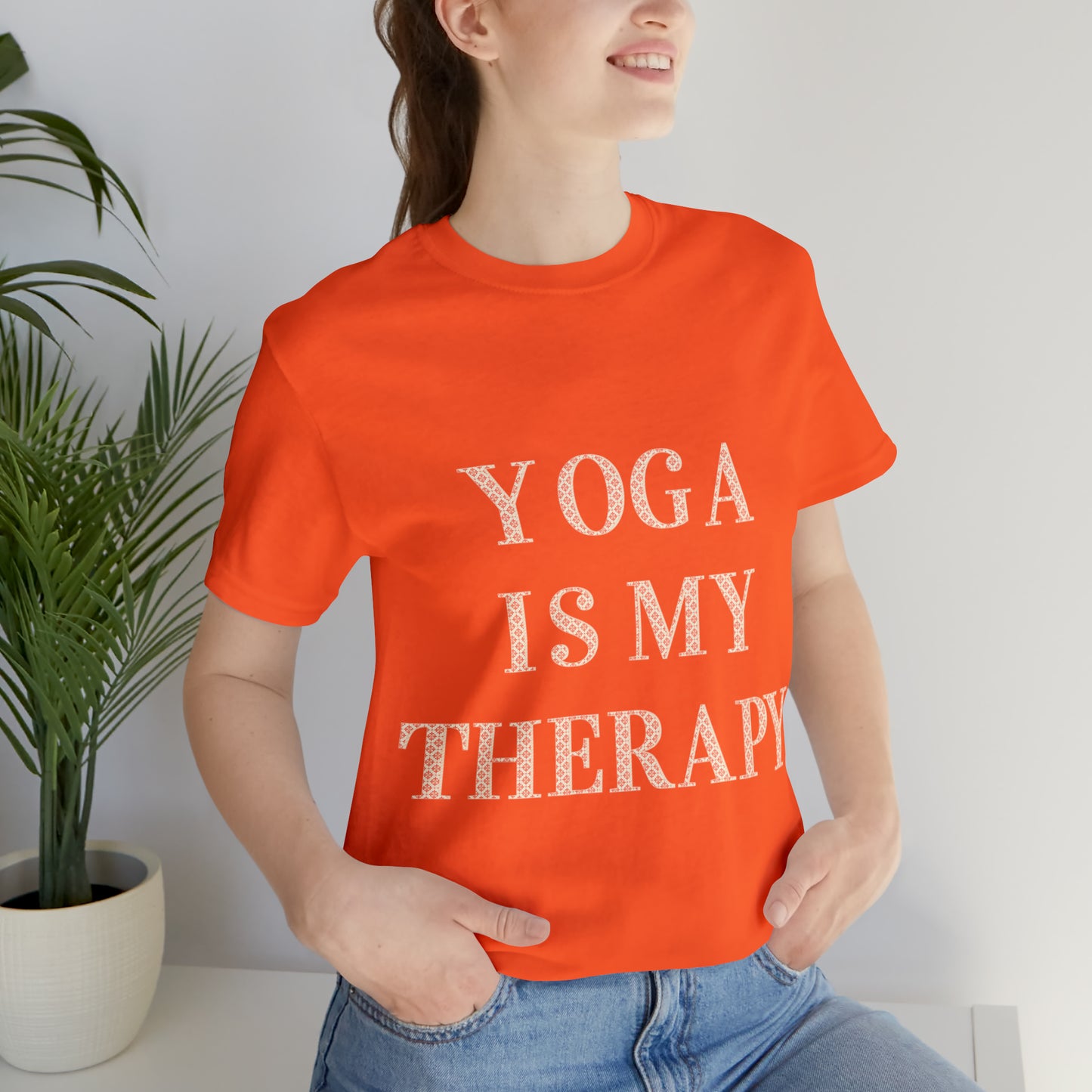 Yoga Is My Therapy- Adult, Regular Fit, Soft Cotton, Full Size Image, T-shirt