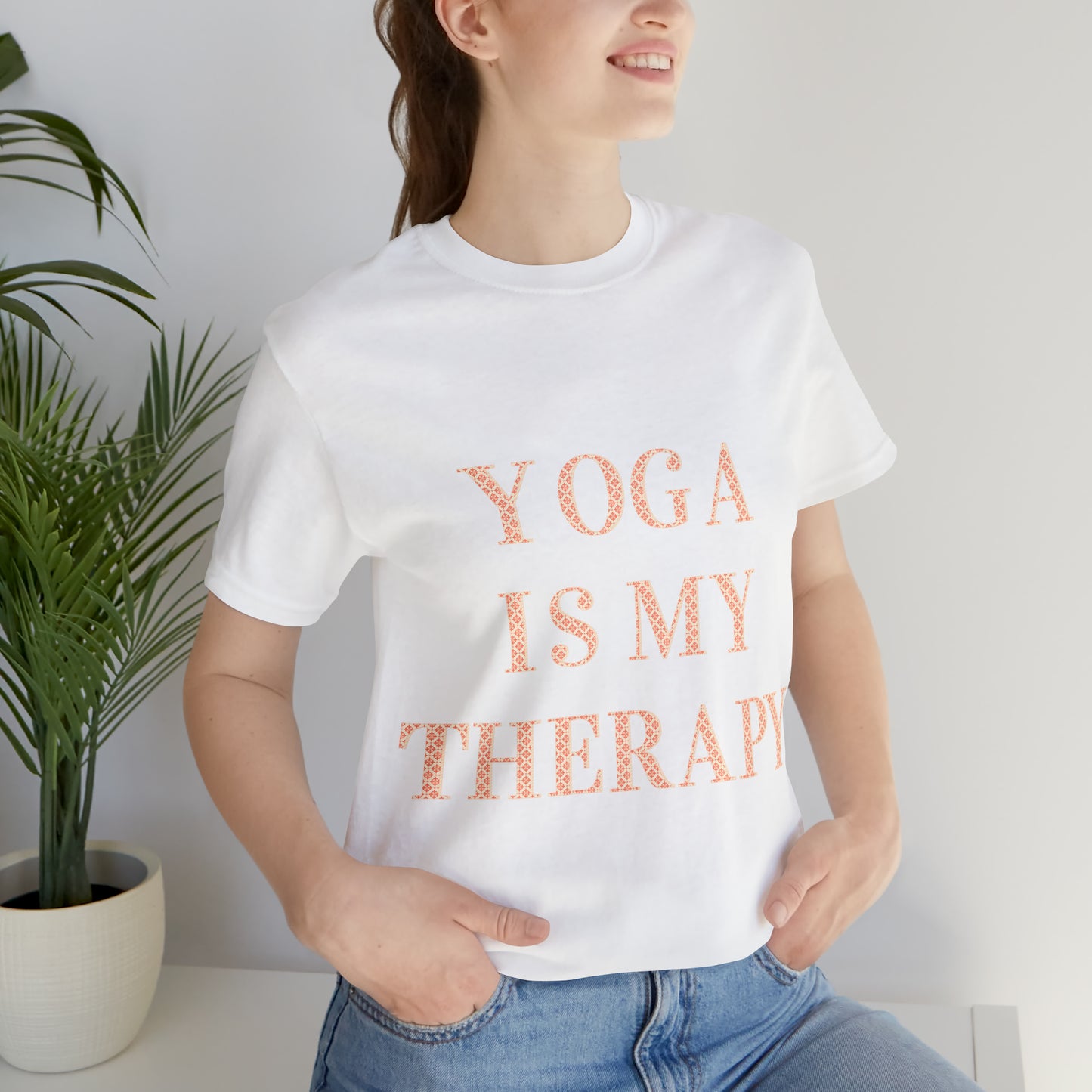 Yoga Is My Therapy- Adult, Regular Fit, Soft Cotton, Full Size Image, T-shirt