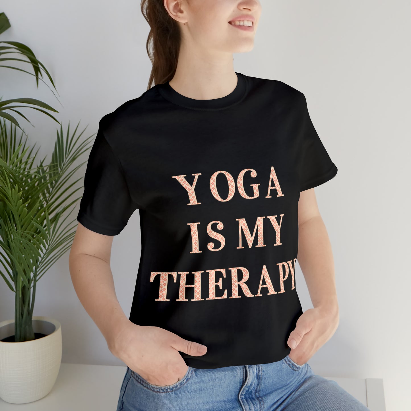 Yoga Is My Therapy- Adult, Regular Fit, Soft Cotton, Full Size Image, T-shirt